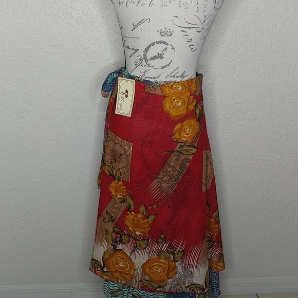 India Boutique Floral Two Sided Wrap Skirt Multicolored - Picture 4 of 9